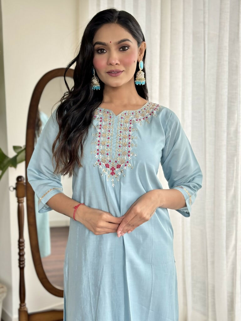 Lavender Viscose chanderi Stitched Suit With Dupatta - Tanisha | Grocsy