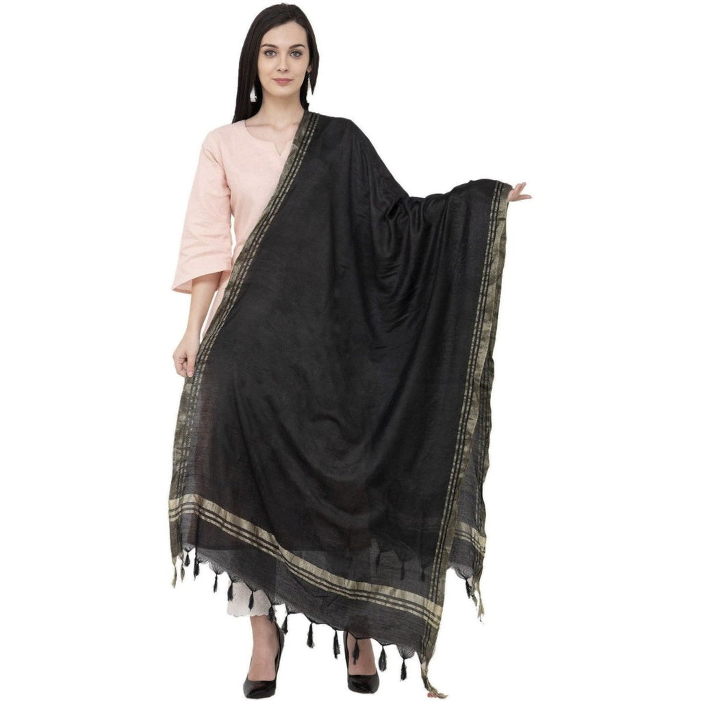 A R Silk Golden Border Regular Dupatta Color Black Dupatta or Chunni | Grocsy