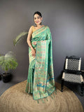 Joban Fashion Sea Green Geometric Pattern Soft Silk Patola Saree | Grocsy