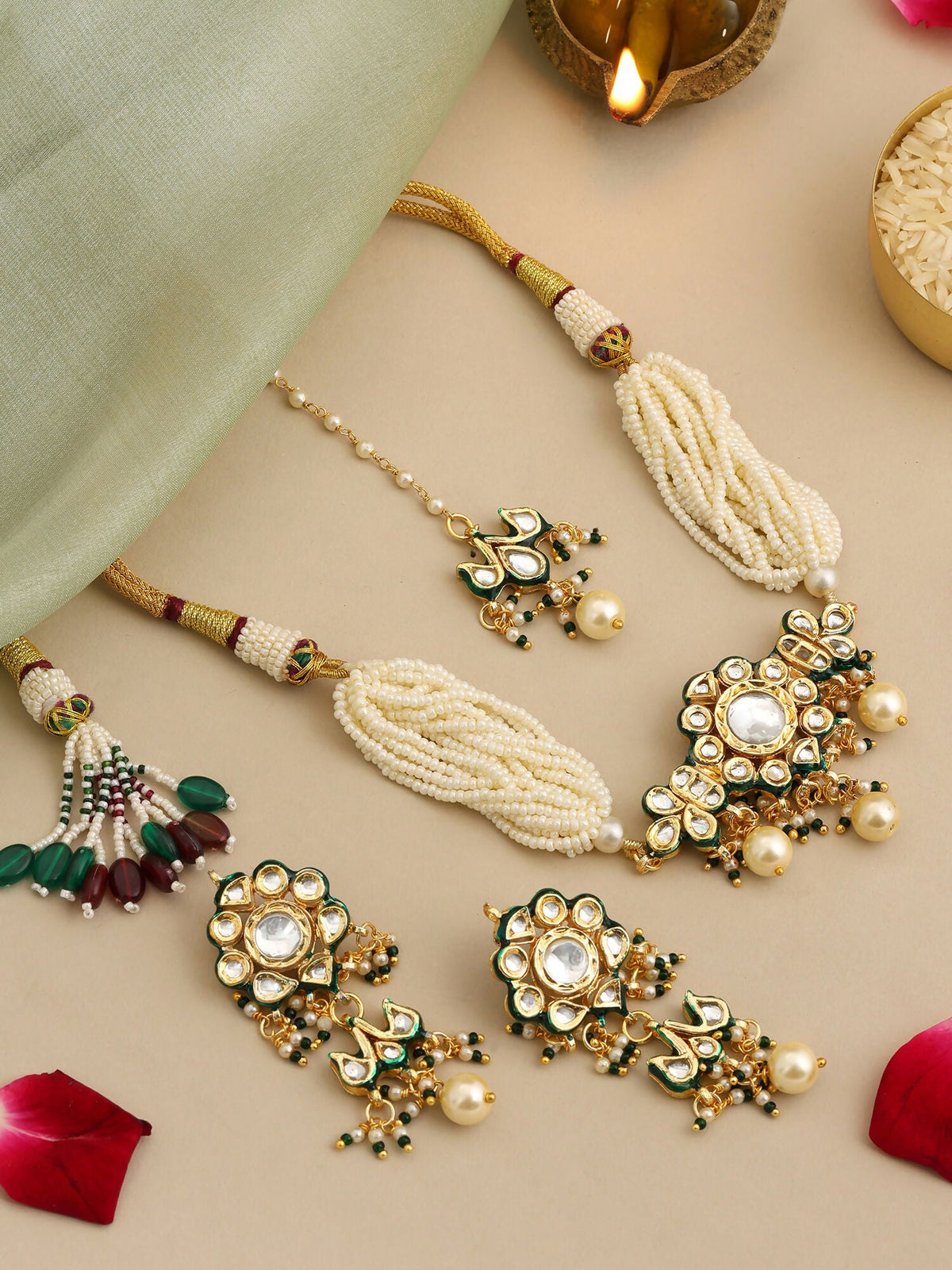 Ruby Raang Floral Kundan Studded Jewellery Set | Grocsy
