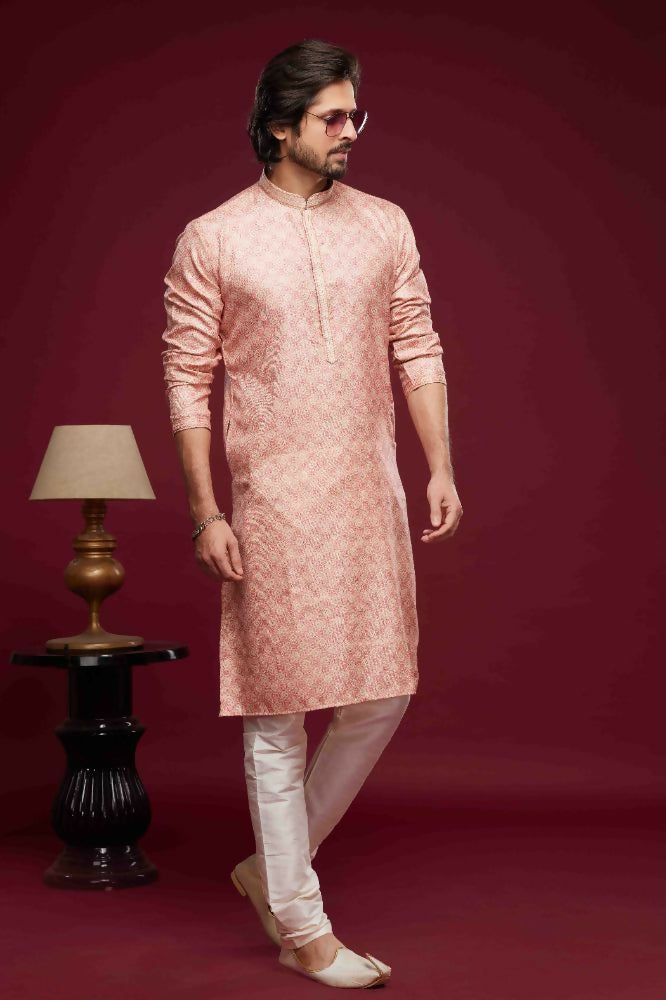 Raivat Ethnic Art Silk Digital Print Pintux Work Kurta Pajama In Pink Colour | Grocsy