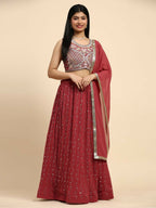 Red Georgette Embroidered Lehenga choli with Dupatta - Dhara | Grocsy