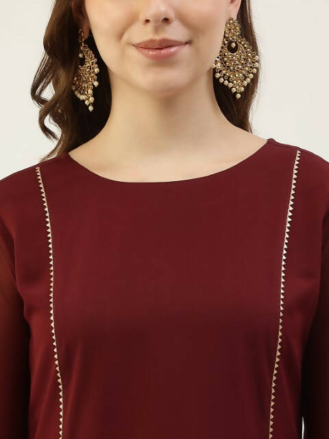 FIORRA Women's Maroon Poly Crepe Straight Kurta Pant With Dupatta | Grocsy