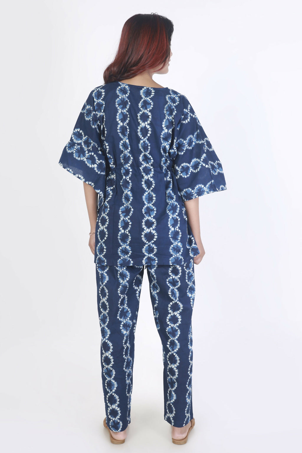 Breathables Women’S Loungewear Kaftan Cotton Blue Abstract Print Co-Ord Set | Grocsy