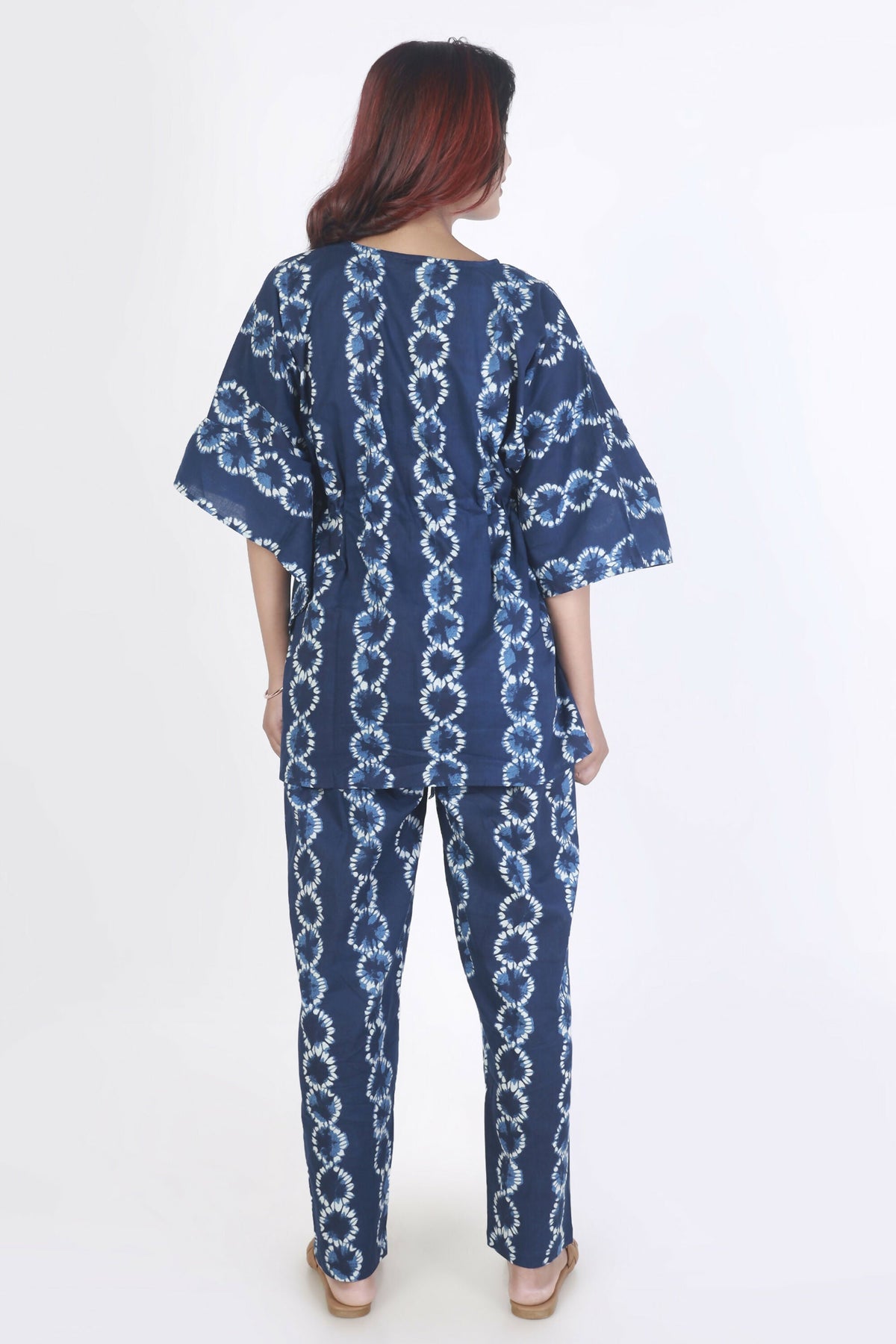 Breathables Women’S Loungewear Kaftan Cotton Blue Abstract Print Co-Ord Set | Grocsy