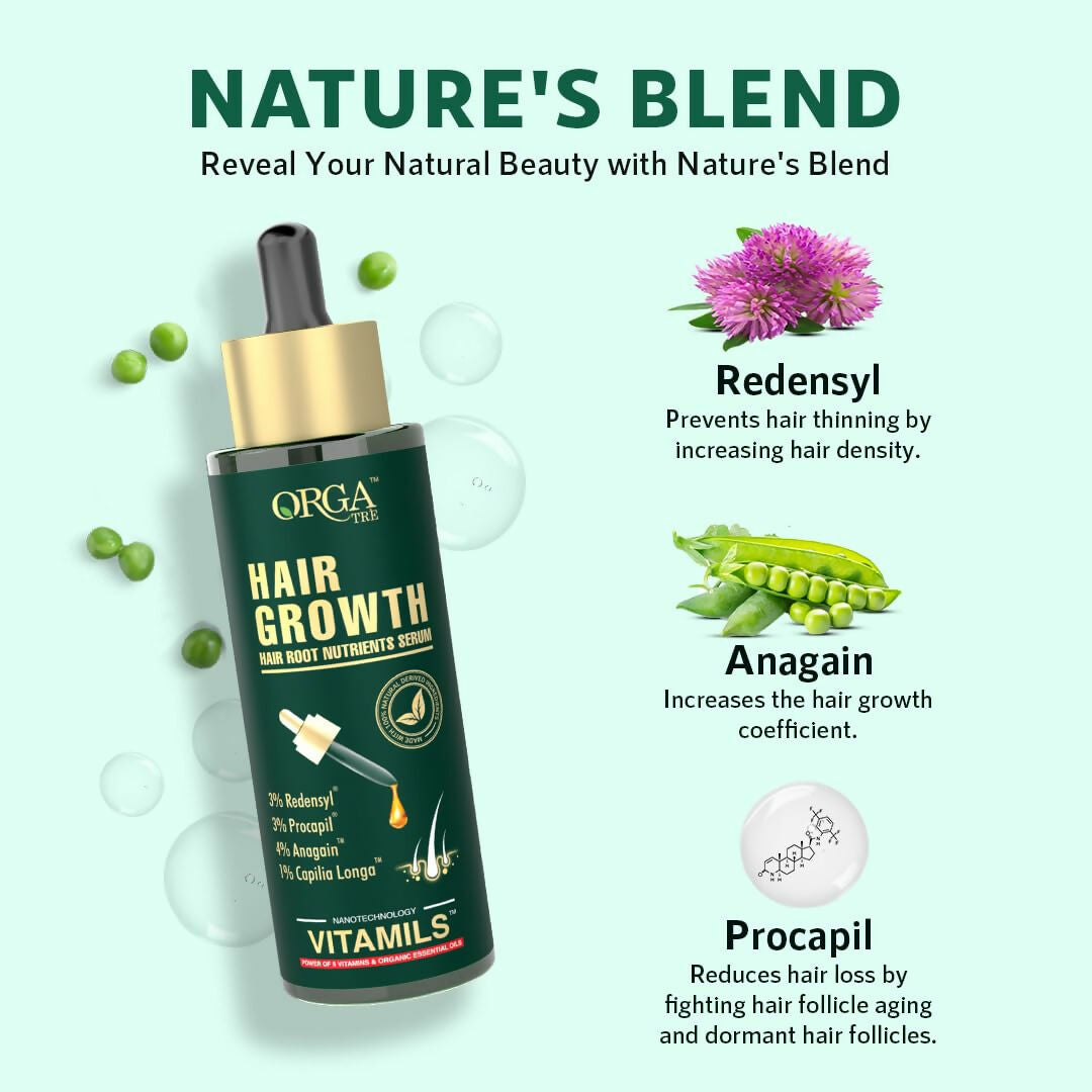 Orgatre Hair Growth Serum Powered with 3% Redensyl, 4% Anagain, 3% Procapil, 1% Capilia Longa and Rosemary Oil | Grocsy