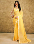 Joban Fashion Chiffon Light Yellow & White Printed Saree | Grocsy