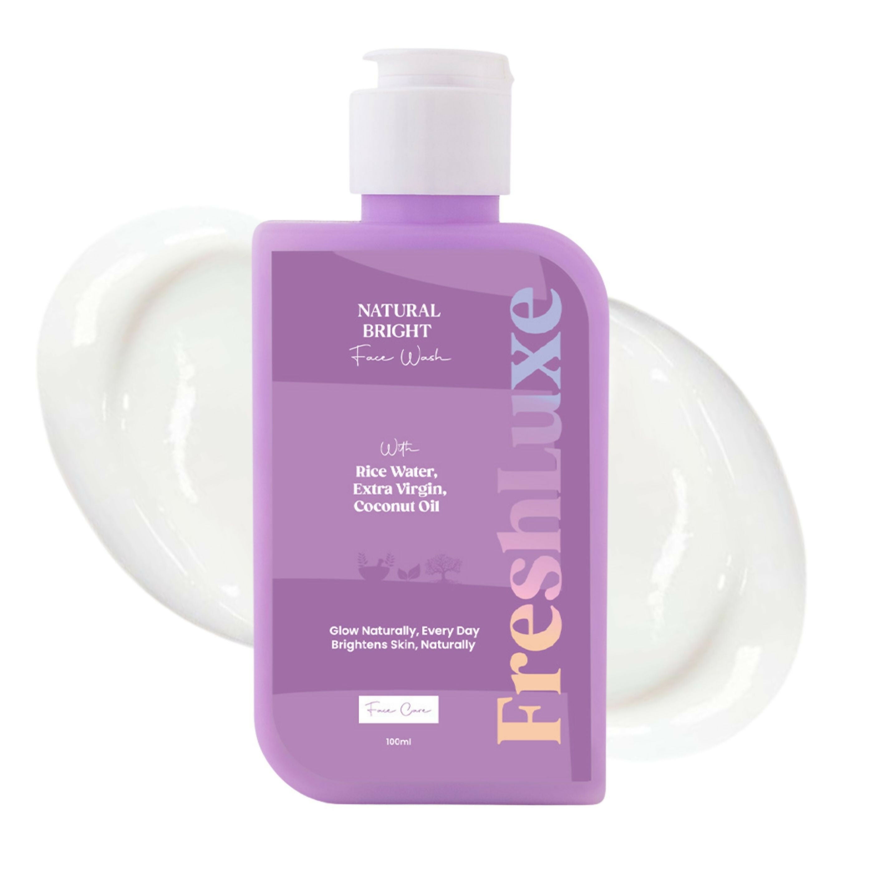 FreshLuxe Natural Bright Face Wash For Cleansing & Brightening Glass Skin with Rice Water & Extra Virgin Coconut Oil | Grocsy