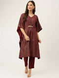 FIORRA Women's Maroon Poly Crepe Kaftan Type Kurta Set | Grocsy