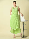 Myshka Women's Green Embroidered Kurta With Palazzo | Grocsy
