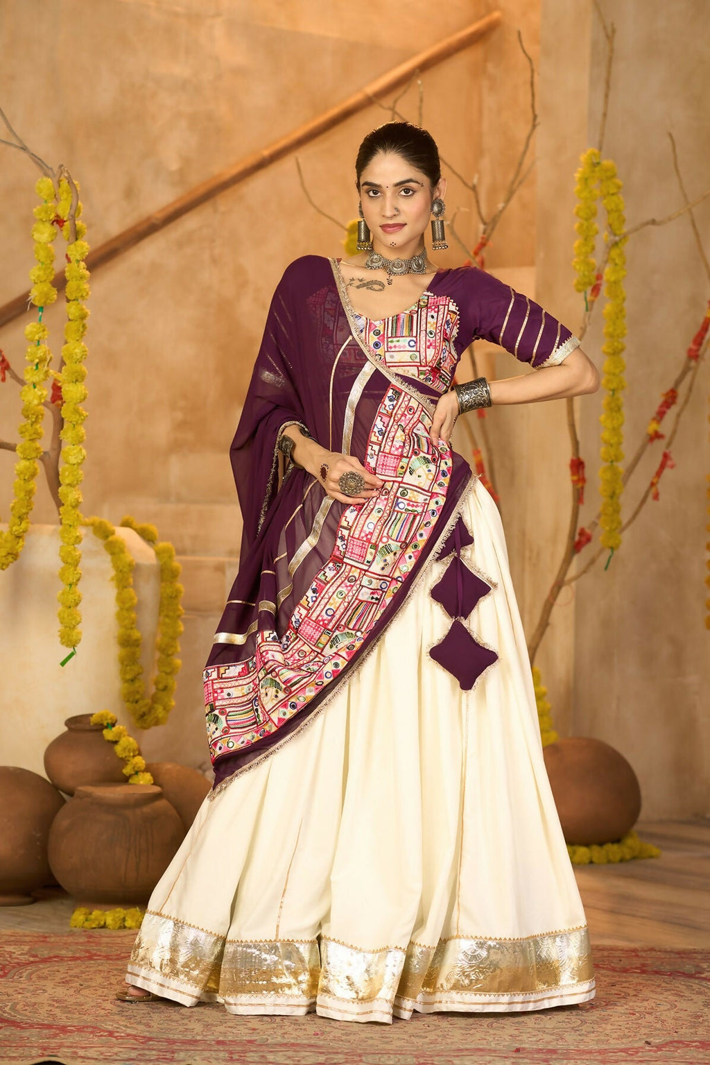 AI Fashion Off White Crepe Designer Navratri Wear Lehenga Choli Collection | Grocsy