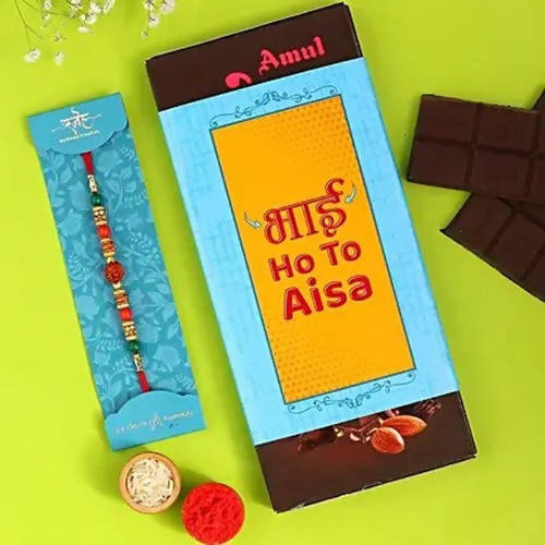 Rudraksha Rakhi & Bhai Ho To Aisa Amul Chocolate Sleeve | Grocsy