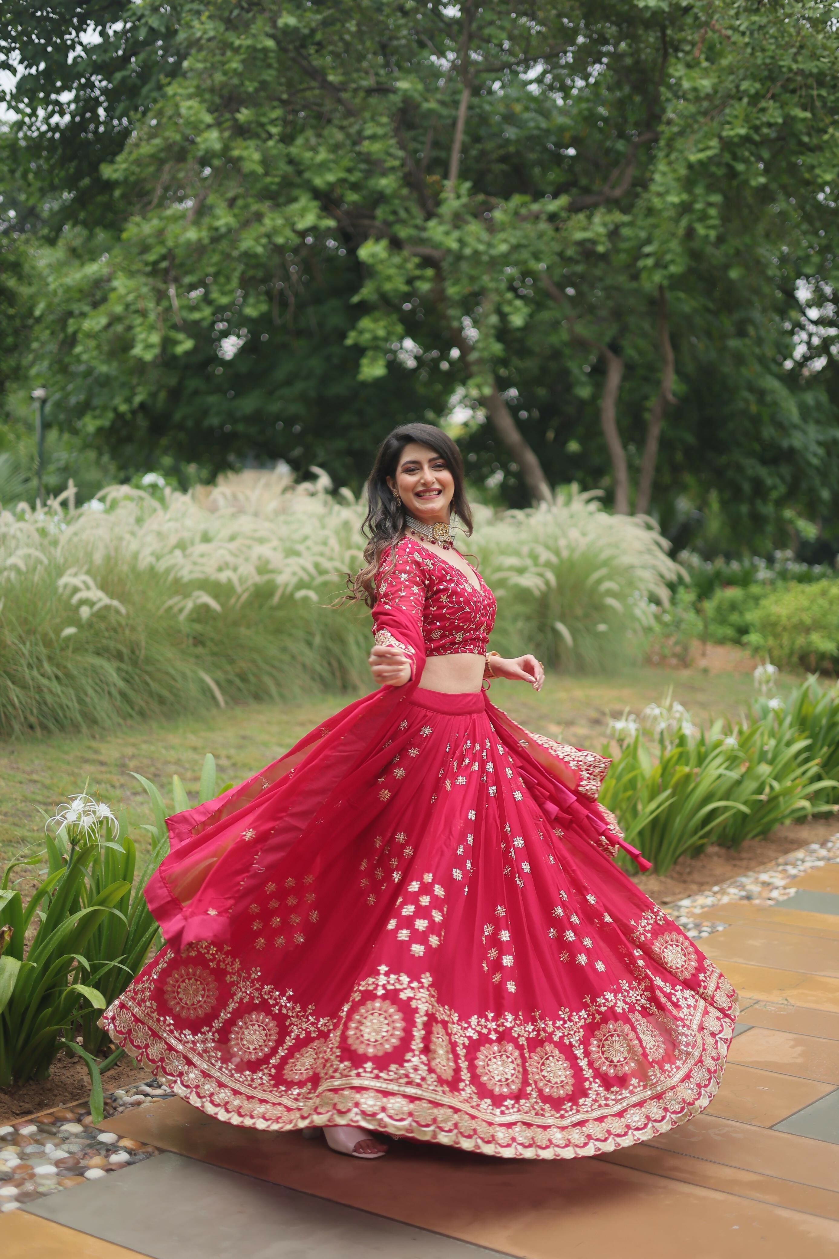 Lorenvalley Ranipink Rangoli Silk Heavy Sequins & Thread Embroidered work Lehenga Choli | Grocsy