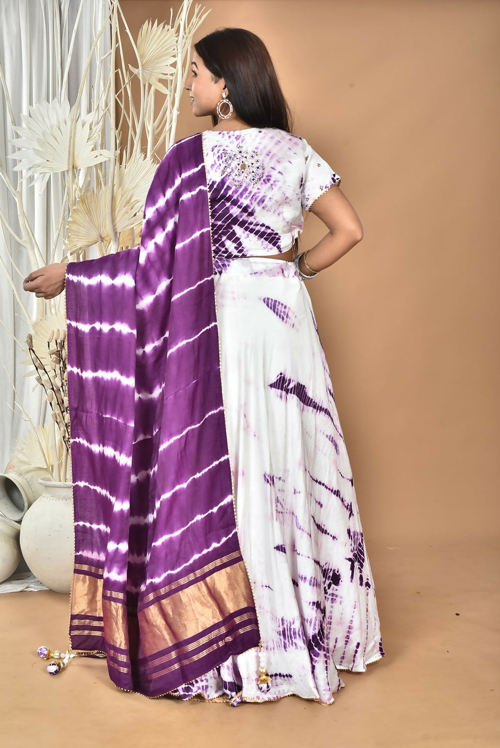 Morchari Women Tai Dai And Hand Embroidery Lehenga-Purple | Grocsy