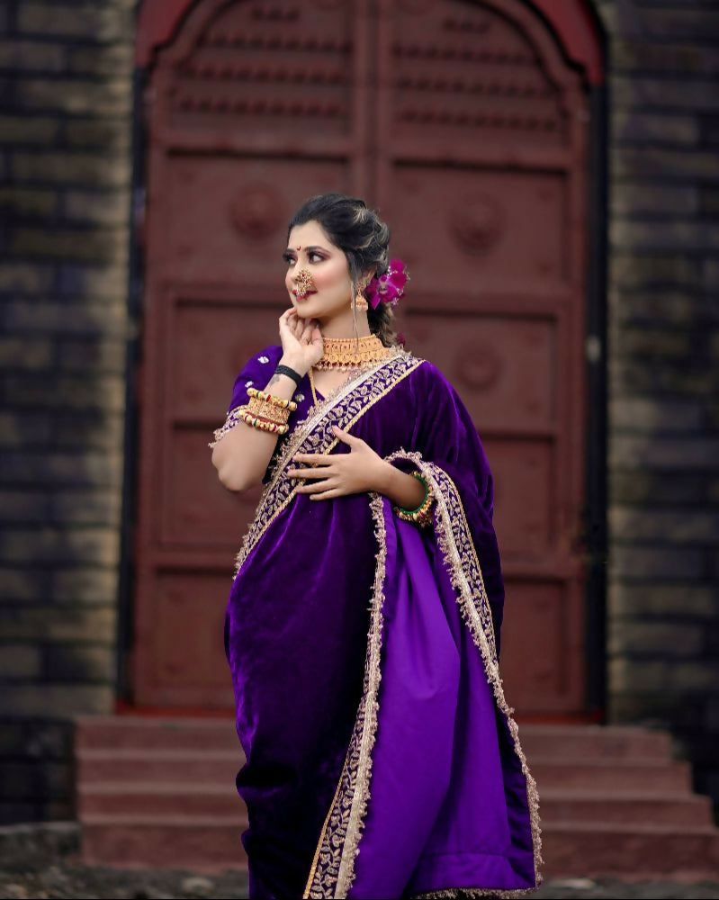 Joban Fashion Blue 9000 Velvet Party Wear Sarees | Grocsy