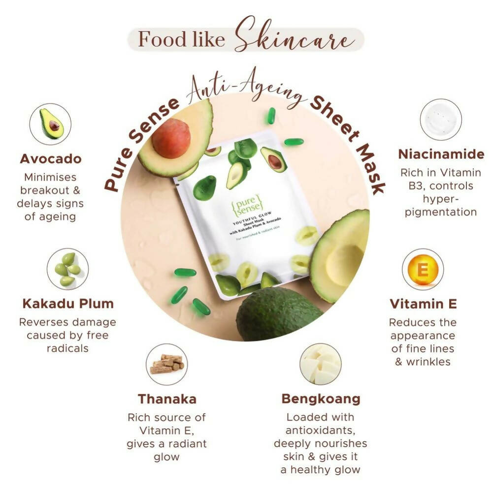 Pure Sense Youthful Glow Sheet Mask with Kakadu Plum & Avocado | Grocsy