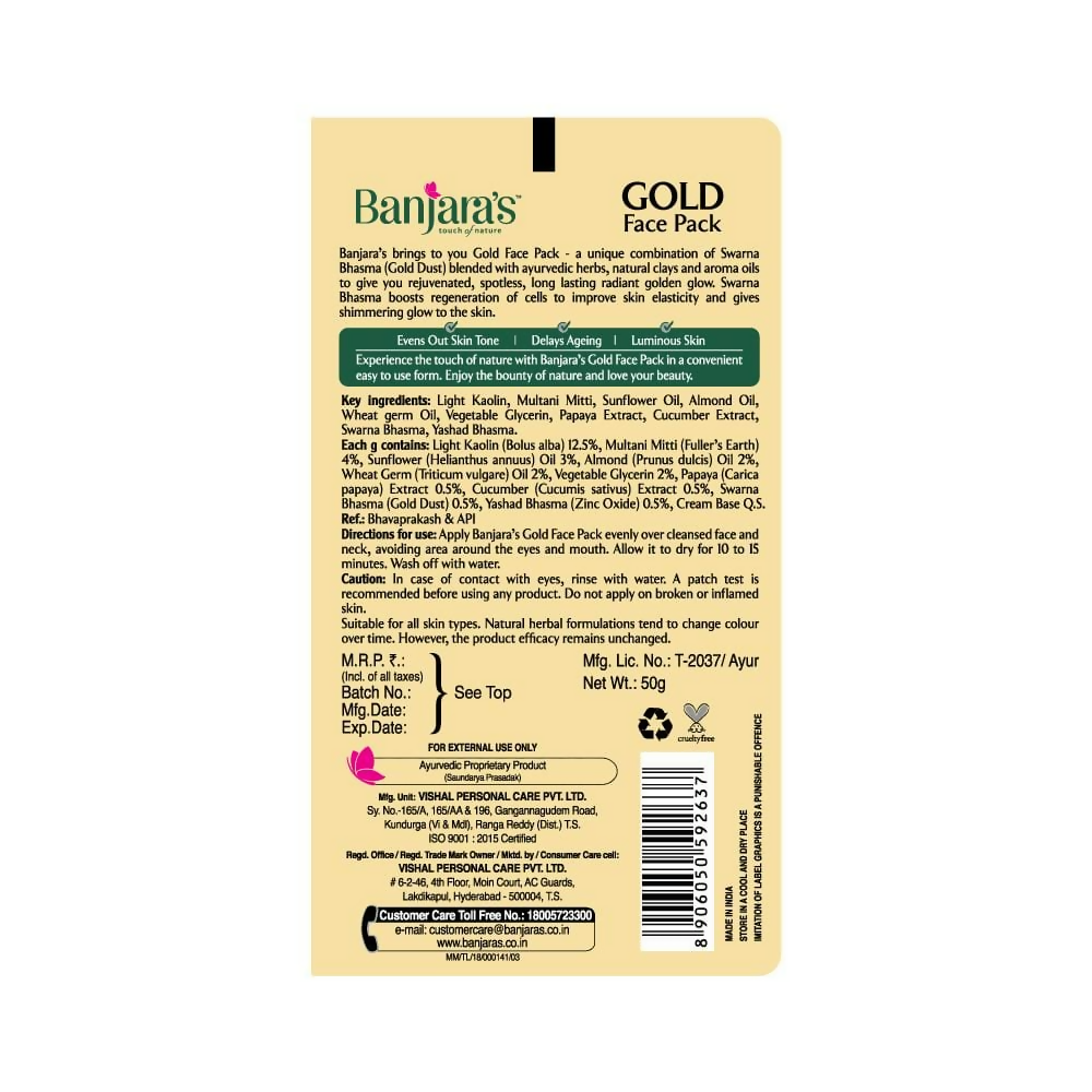 Banjara's 15 Minutes Gold Face Pack | Grocsy