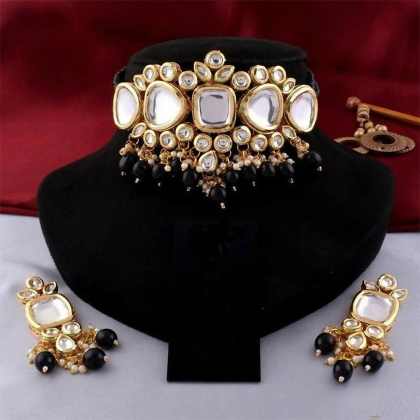 Joban Fashion Black kundan work Necklace Set | Grocsy