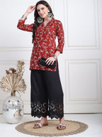 TAG 7 Women Floral Hem Design Flared Ethnic Palazzos | Grocsy