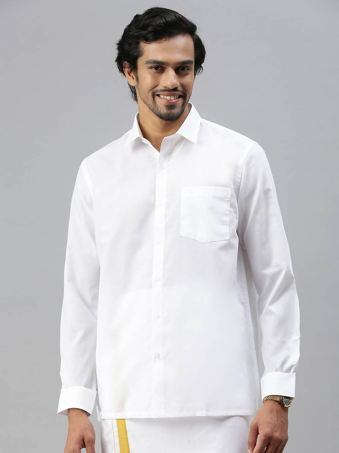 Ramraj Cotton Mens Full Sleeve Formal White Shirt | Grocsy