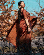 DEIANA'S Beautiful Designer Golden zari Soft Lichi Silk Saree - Maroon | Grocsy