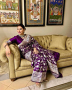 DEIANA'S Beautiful Designer Golden zari Soft Lichi Silk Saree - Wine | Grocsy