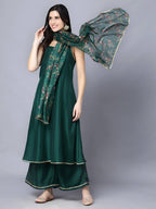 Myshka Women Green Ethnic Motifs Yoke Design Panelled Kurti with Sharara With Dupatta | Grocsy