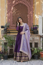 Joban Fashion Purple Georgette Sequence Embroidery Work Kurta Set | Grocsy
