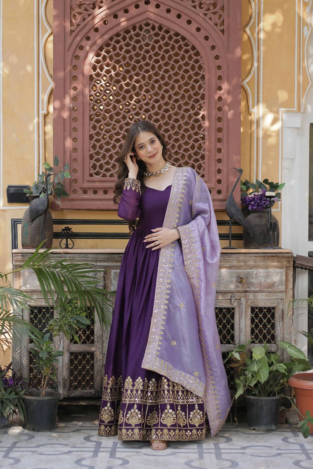 Joban Fashion Purple Georgette Sequence Embroidery Work Kurta Set | Grocsy