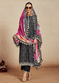 Muslin Cotton Digital Print & Embroidered Black Salwar Suit - Emponline | Grocsy