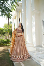 Aastha Fashion Brown Butterfly Net White Cotton Thread Work And Sequence Work Embroidery Wedding Wear Lehenga Choli | Grocsy
