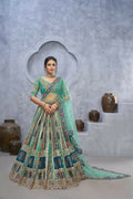 Kesar Fab Green Organza Embroidered Lehenga | Grocsy