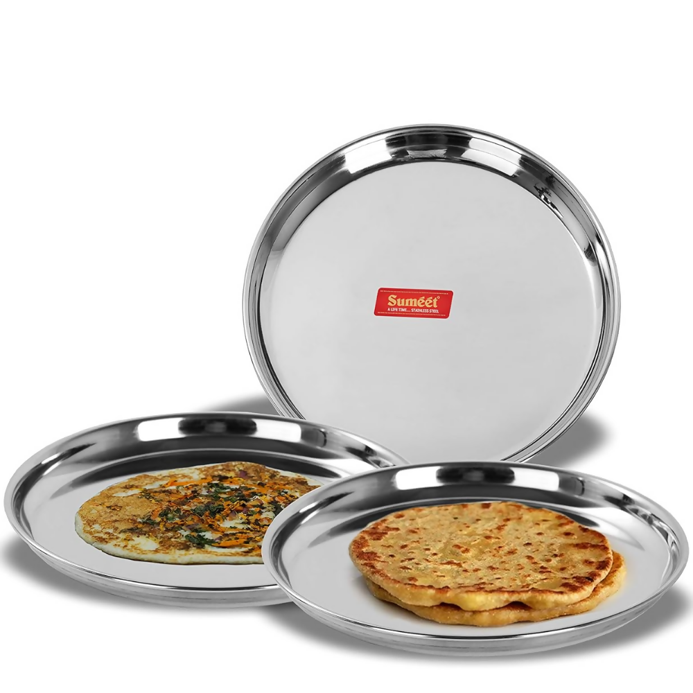 Sumeet Stainless Steel Plates - 17 cm | Grocsy