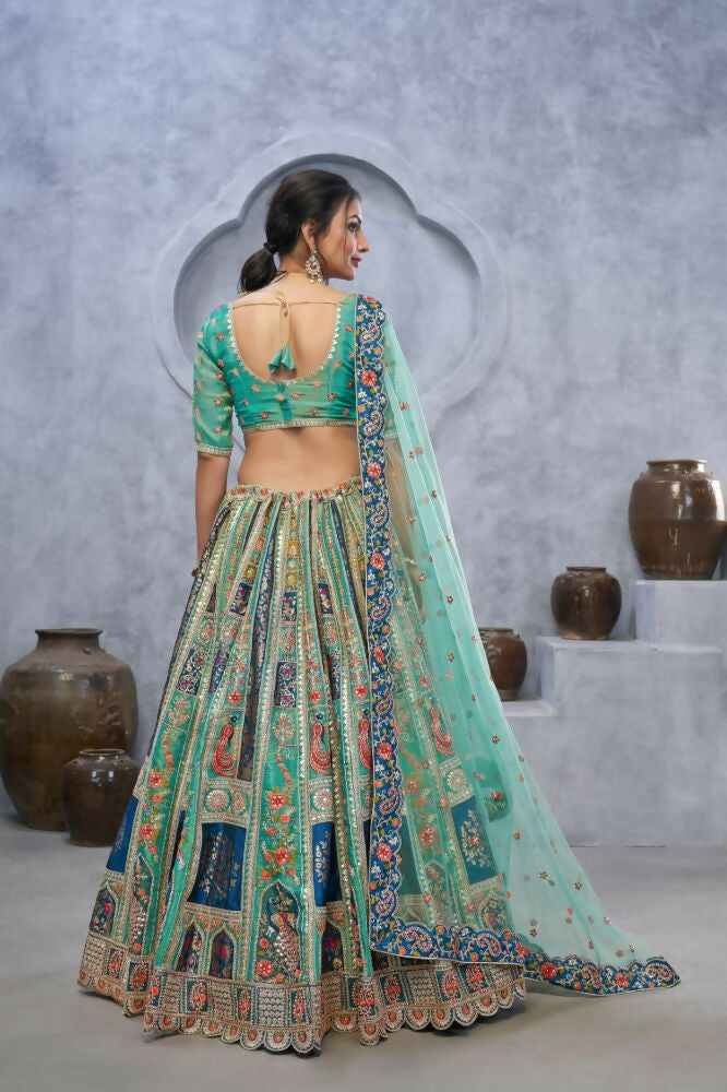 Kesar Fab Green Organza Embroidered Lehenga | Grocsy