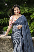 Grey Silk Blend Ethnic Motifs Saree with Unstitched Blouse - A2M | Grocsy