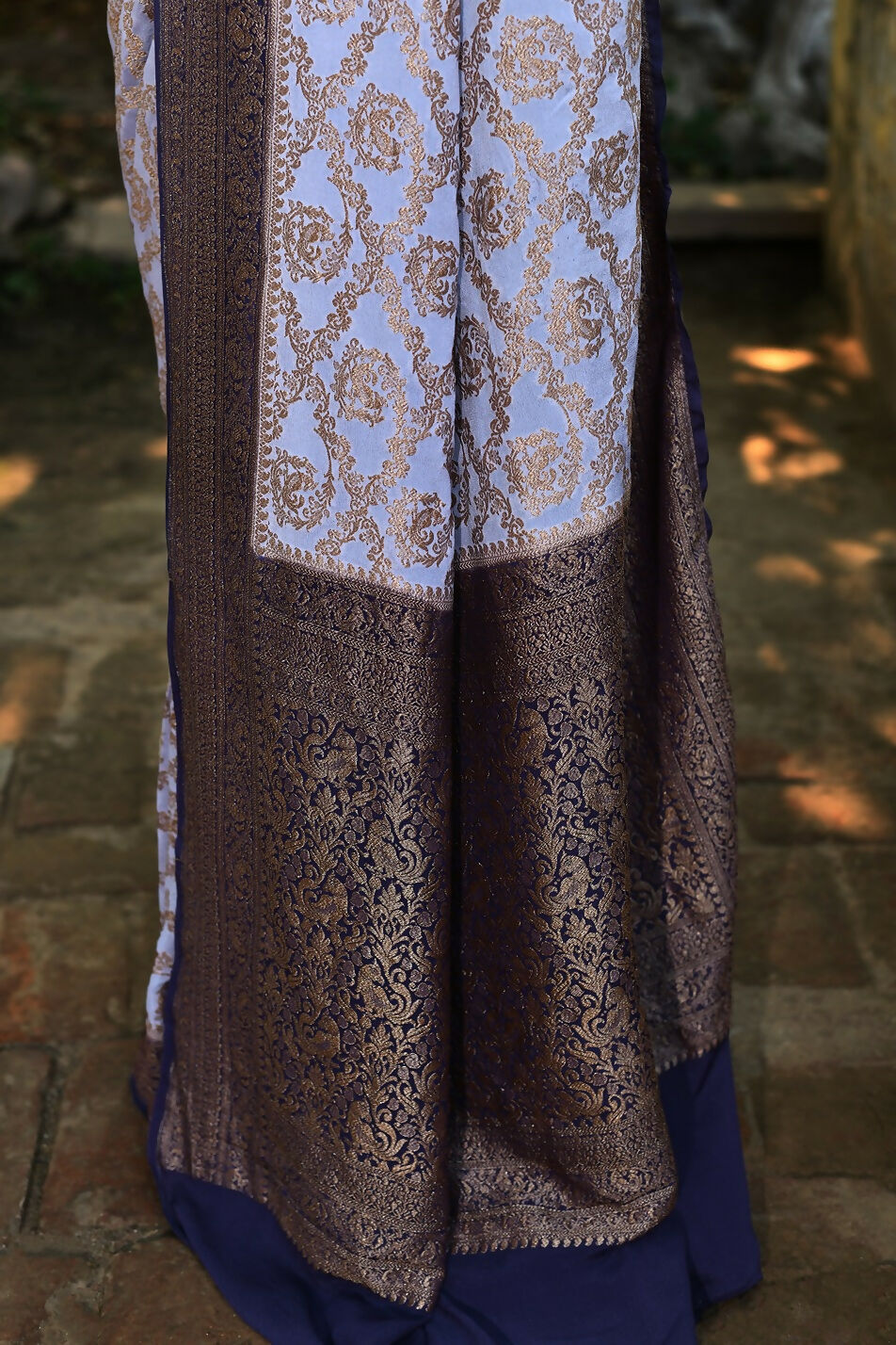 Joban Fashion Pastel Blue Crepe Chiffon Pure Handloom Banarasi Silk Saree | Grocsy