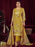 Jyoti Fashion Women's Mustard Organza Jacquard Woven Kurta with Trouser & Dupatta | Grocsy