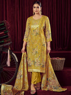 Jyoti Fashion Women's Mustard Organza Jacquard Woven Kurta with Trouser & Dupatta | Grocsy