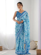 Designer Partywear Georgette Sky Fancy Saree - Durga | Grocsy