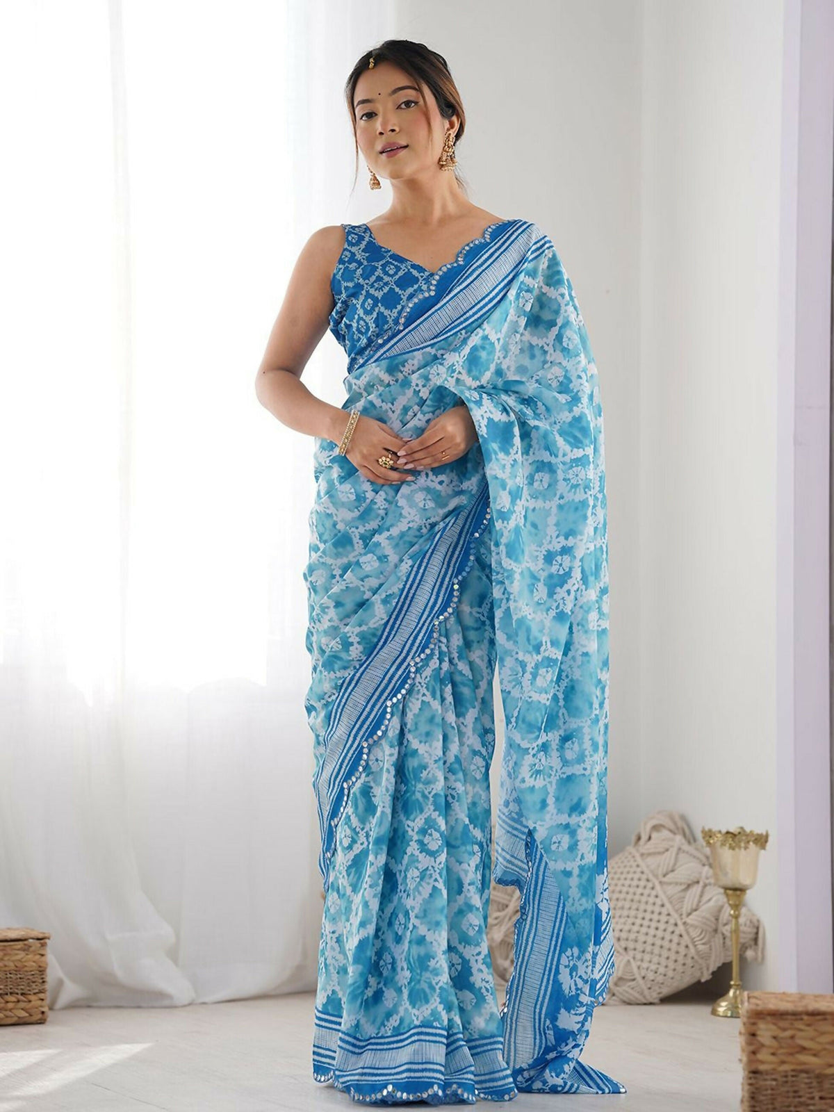 Designer Partywear Georgette Sky Fancy Saree - Durga | Grocsy
