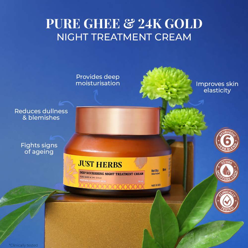 Just Herbs Pure Ghee & 24K Gold Deep Nourishing Night Treatment Cream | Grocsy