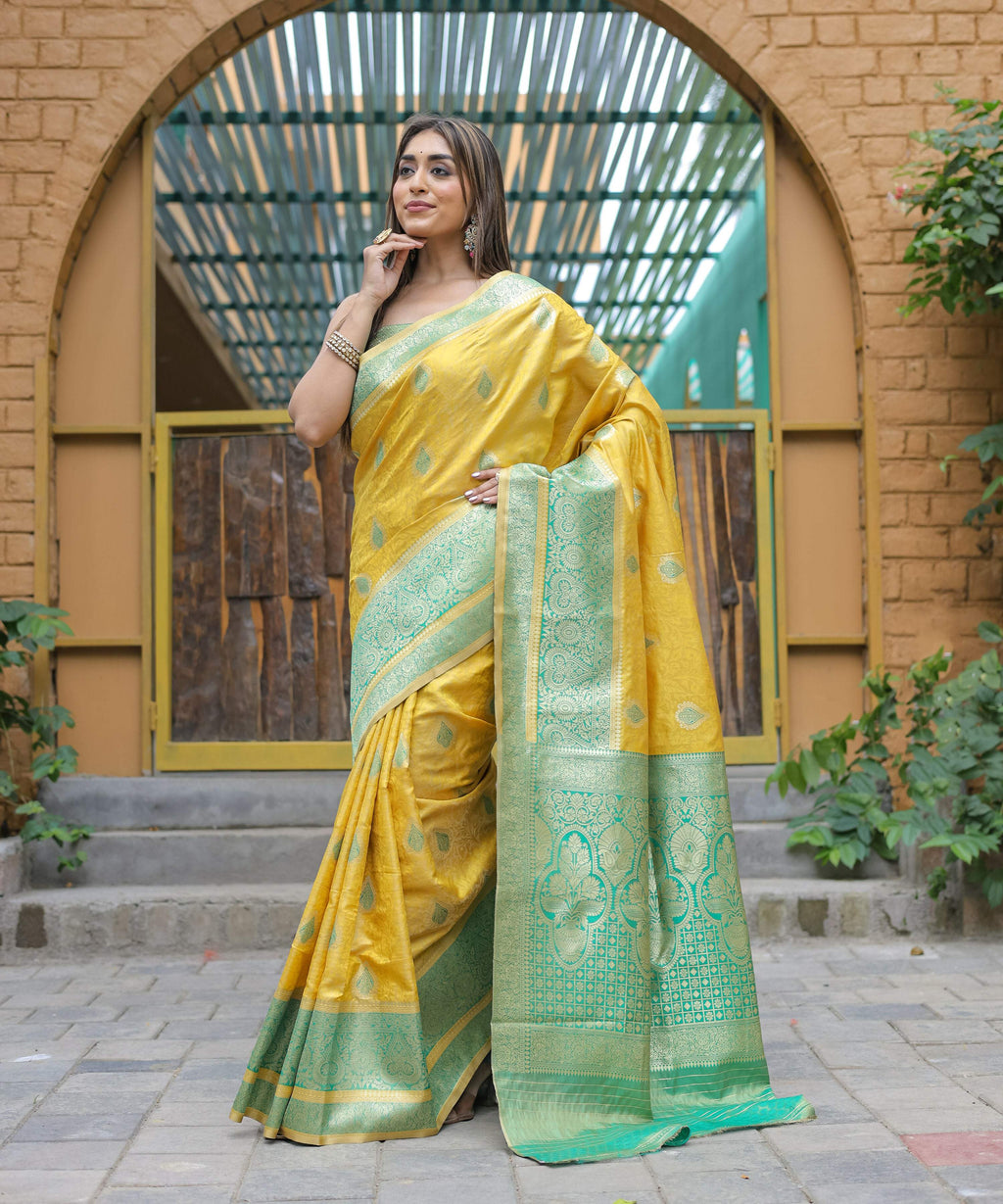 Vamsee Madhavi Yellow Soft Silk Saree | Grocsy