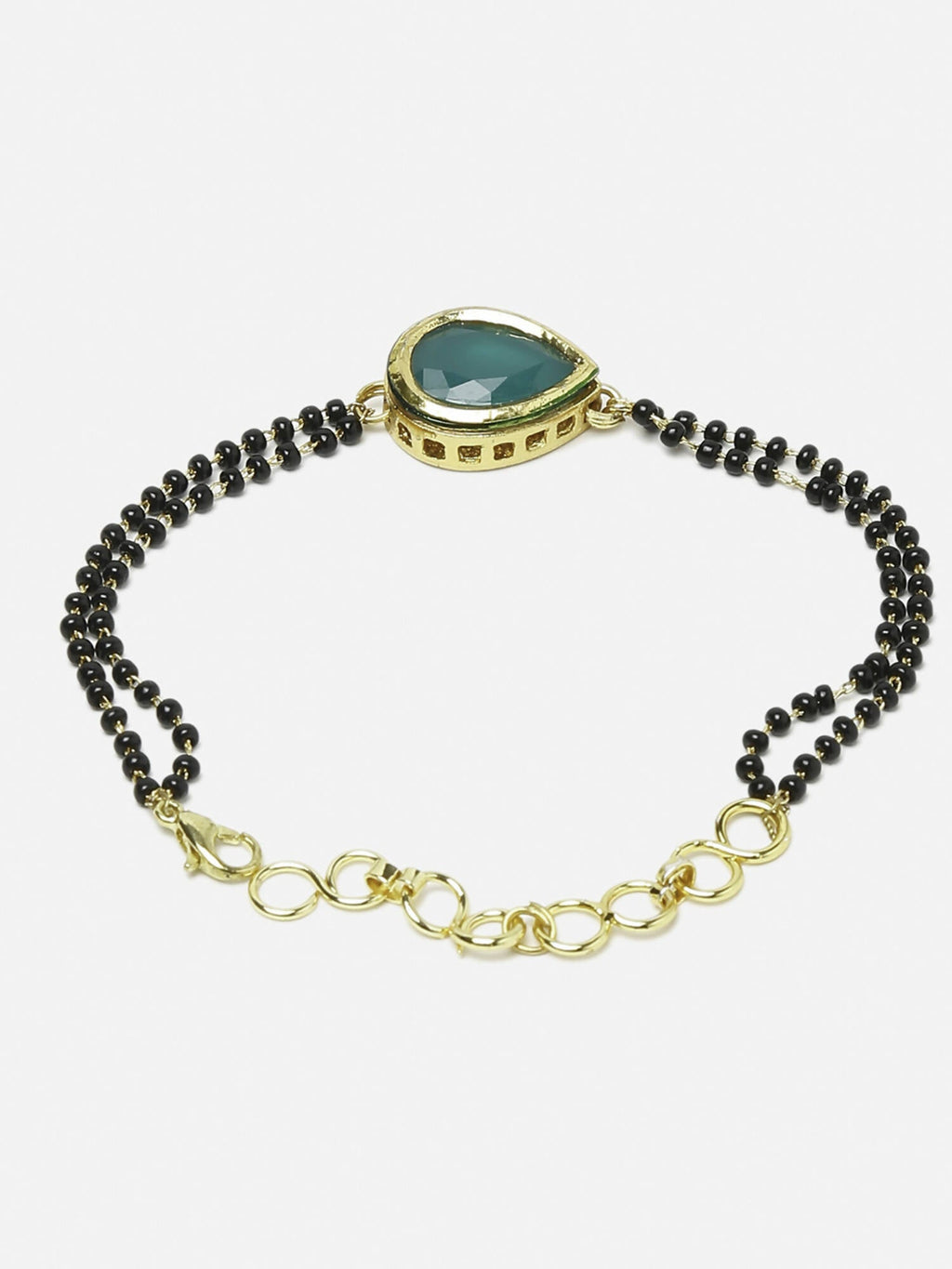 Women's Black Gold-Toned Gold-Polished Kundan Studded Charm Mangalsutra Bracelet - Ruby Raang | Grocsy