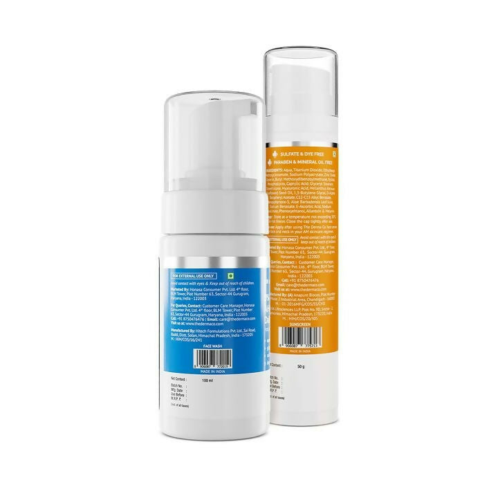 The Derma Co1% Hyaluronic Sunscreen Aqua Gel + 3% AHA+BHA Foaming Daily Face Wash | Grocsy