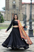 Vastranavya Navaratri Collection Gotta Patti Work & Blouse With Real Mirror Work Lehenga Choli - Black | Grocsy
