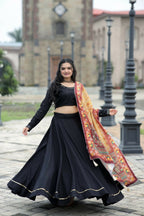 Vastranavya Navaratri Collection Gotta Patti Work & Blouse With Real Mirror Work Lehenga Choli - Black | Grocsy