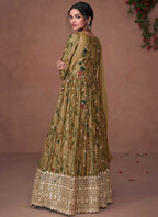 Vastranavya Green Organza Silk Floral Printed & Foil Mirror Work Anarkali Suit Set | Grocsy