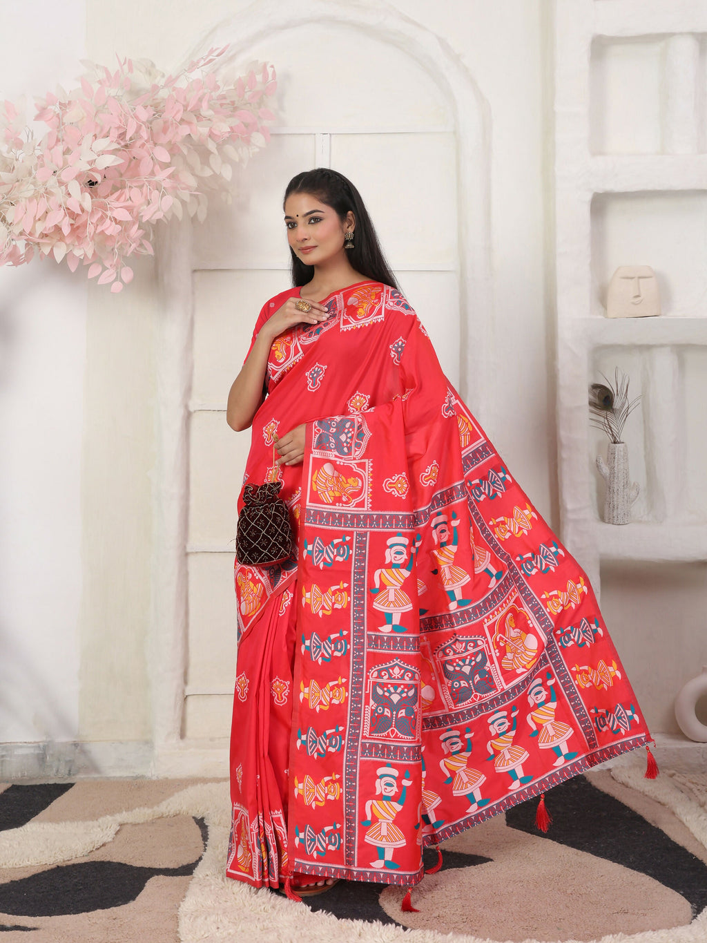 Shree Shyam Fashion Silk Blend Red Saree | Grocsy