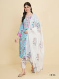 Designer Stylish skyblue Cotton Stitched Suit With Dupatta - Tanisha | Grocsy