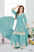 Joban Fashion Chinon Silk Firozi Color Kurta Set | Grocsy